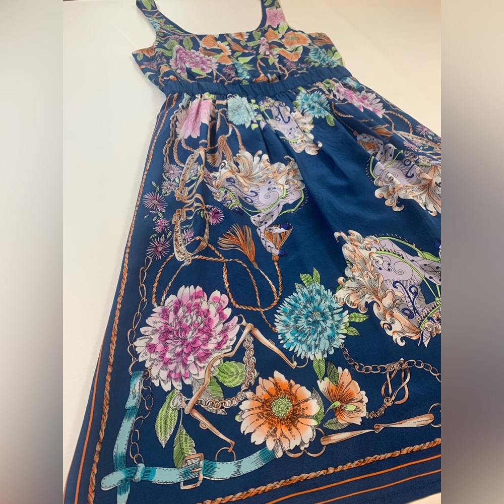 Anthropologie Moulinette Soeurs Mabel Floral Blue Silk Dress XS (L) - Picture 6 of 12